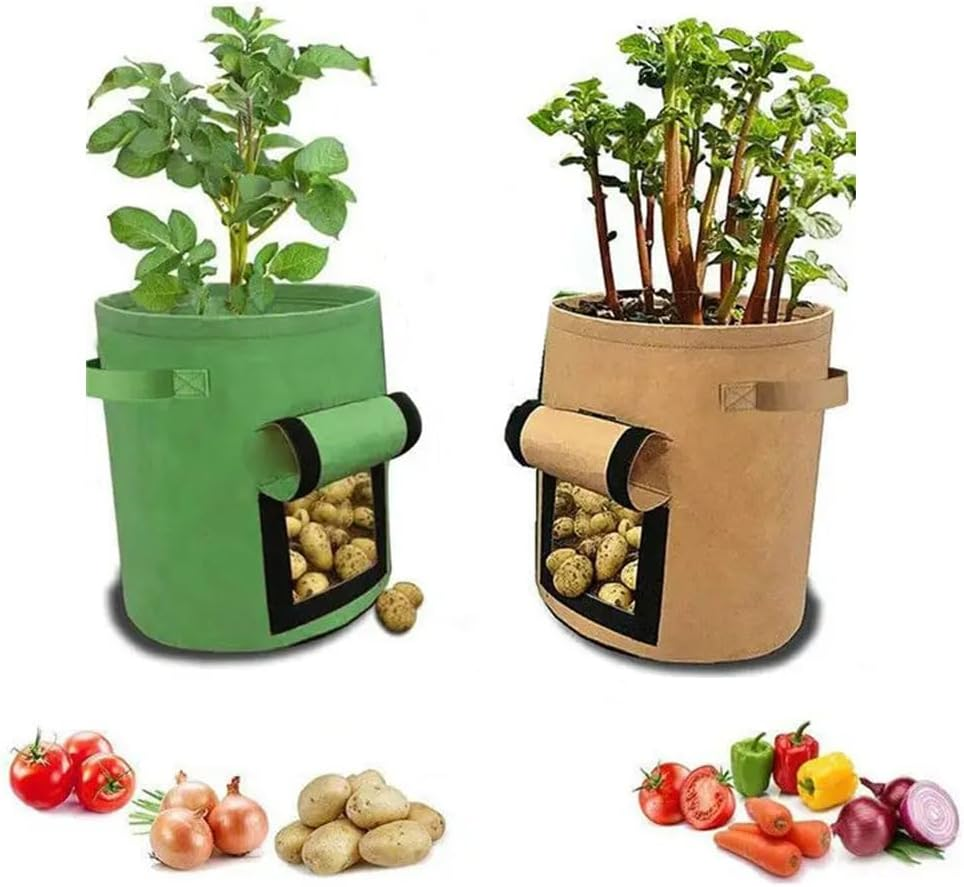2-Pack 5 Gallon Potato Grow Bags with Harvest Window,Garden Planting Bag with Reinforced Handle,Thickened Nonwoven Duarable Fabric Pots for Tomato,Potato Vegetable and Fruits(Yellow and Green) image number 2