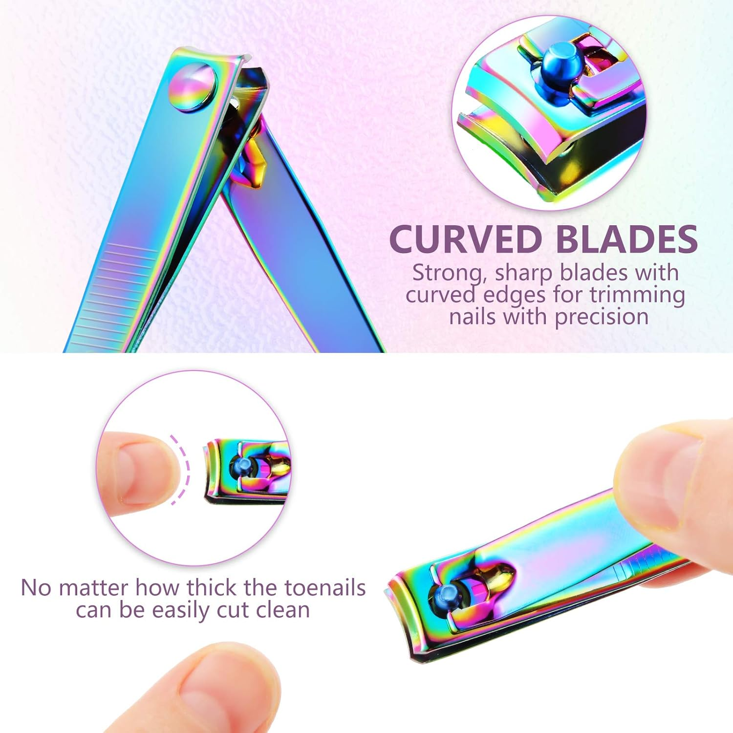 6 Pieces Stainless Steel Nail Clipper Set Nail Cutter Portable Sturdy Nail Clippers Fingernails and Toenail Clipper Cutter for Women Men, Rainbow Color image number 6