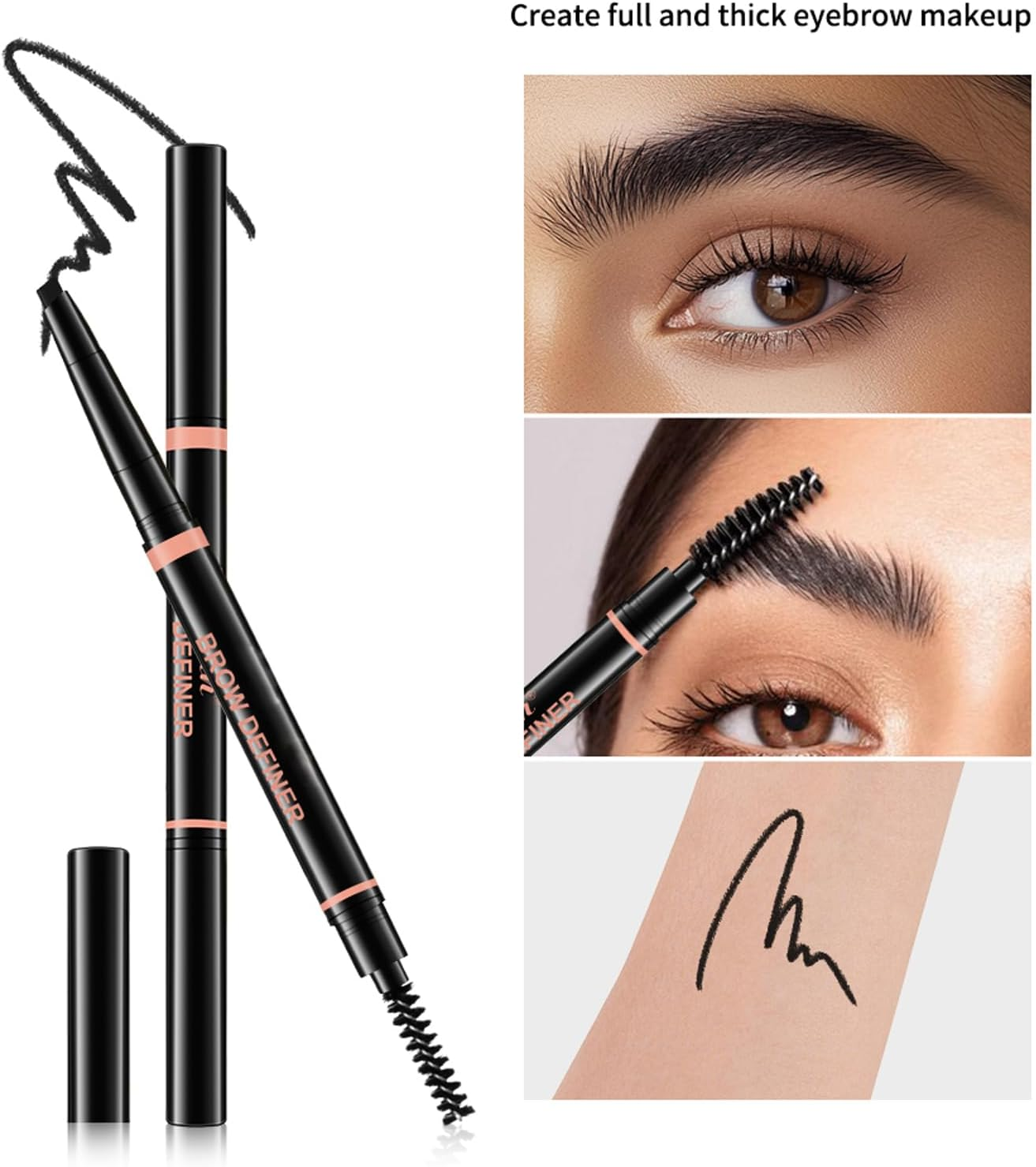 Precision Eyebrow Pencil - Ultra-Thin Micro Tip Waterproof Brow Definer | Dual-Ended Mechanical Pencil with Spoolie Brush | Natural Hair-Like Strokes (02# Brown) image number 4