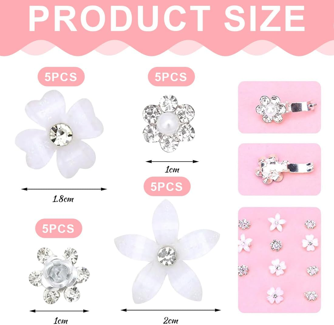 WUSJCOF Pack of 20 Hair Flower Clips Communion Wedding Girls Women with White Rhinestones 4 Styles Ceremony Decorations image number 5