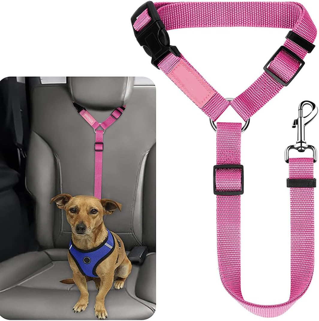 1Pc Pet Dog and Cat Seat Adjustable Safety Strap for Pets - Cat and Dog Car Seat Belt with Headrest Attachment(Dark Blue, Black, Red, Sky Blue, Pink & Purple) (Red)