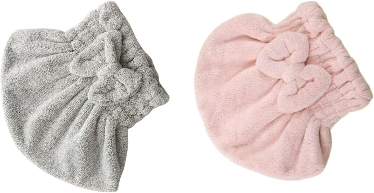 Microfiber Hair Drying Cap Hat, 2Pcs Microfiber Hair Drying Towels Absorbent Hair Drying Cap Bowknot Hair Turban Towel,Microfiber Hair Towel Cap Quick Drying Cap,Hair Towel Wrap Women Hair Drying Cap