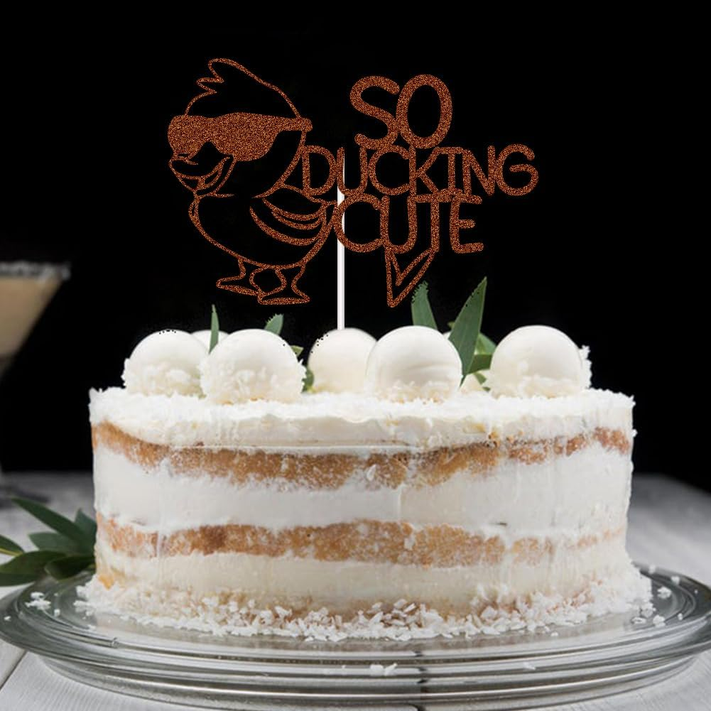 XIUHUBA so Ducking Cute Cake Topper Duck Birthday Party Decorations Ducks Themed Cake Decor for Boys Gilrs Kids Birthday Brown Glitter