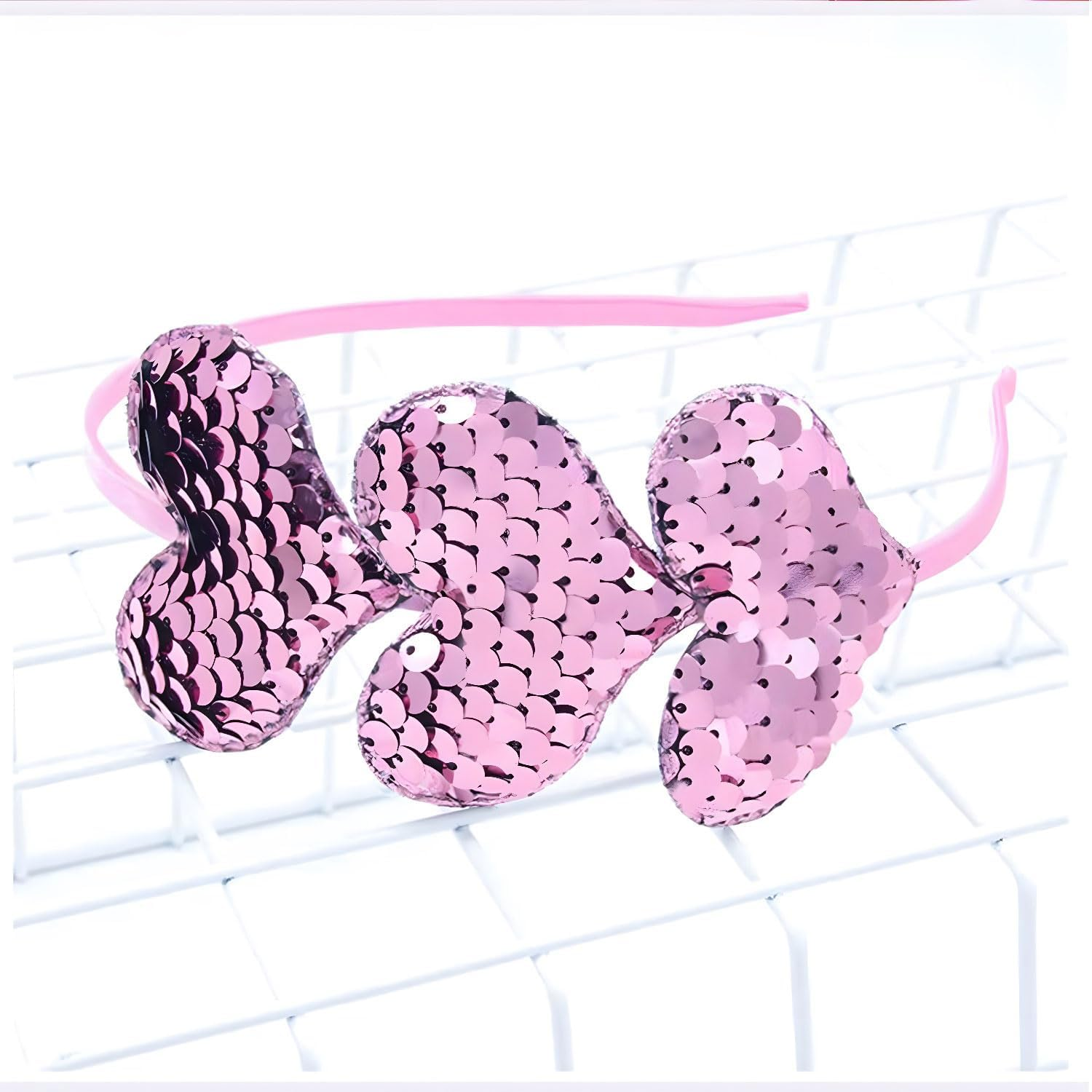 HATOTO Valentines Day Heart Headband Pink Sequins Hair Band,3 Glitter Love Hearts Hair Accessories for Women Girls Kids, Birthday New Year Wedding Party Costumes Headdress Decoration Hair Hoop