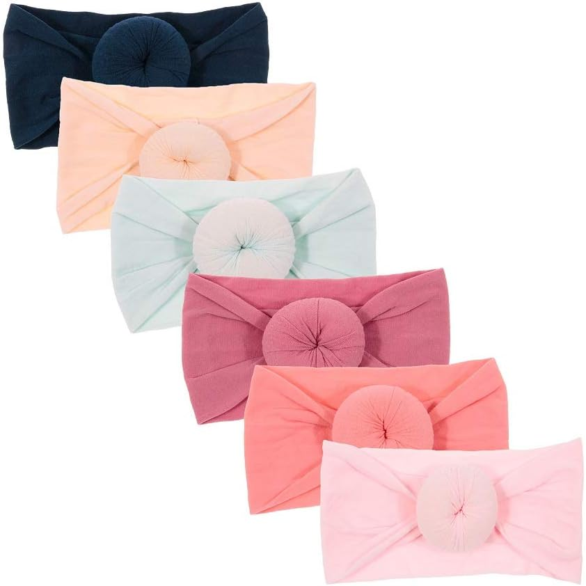 Nishine 6 Pack Cute Toddler Baby Girls Elastic Soft Nylon Headwraps Infant Knot Bow Headband Turban