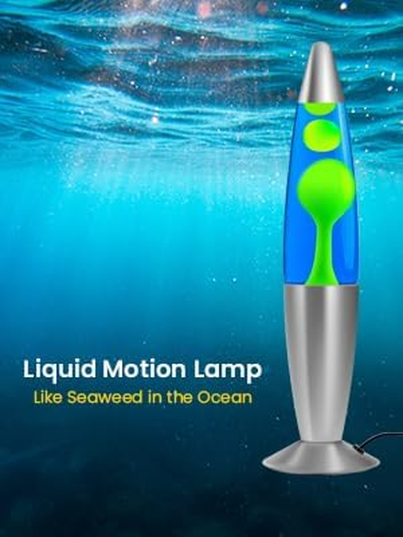 Bonlux Lavalamps, Classic Lavalamps for Adults and Kids-Smoothing Motion Lavalights for Relaxation,Aluminium Base,13.5Inch,With 2-Pack R39 25W E14 Lavalight Bulb,Blue Liquid/Green Wax image number 4