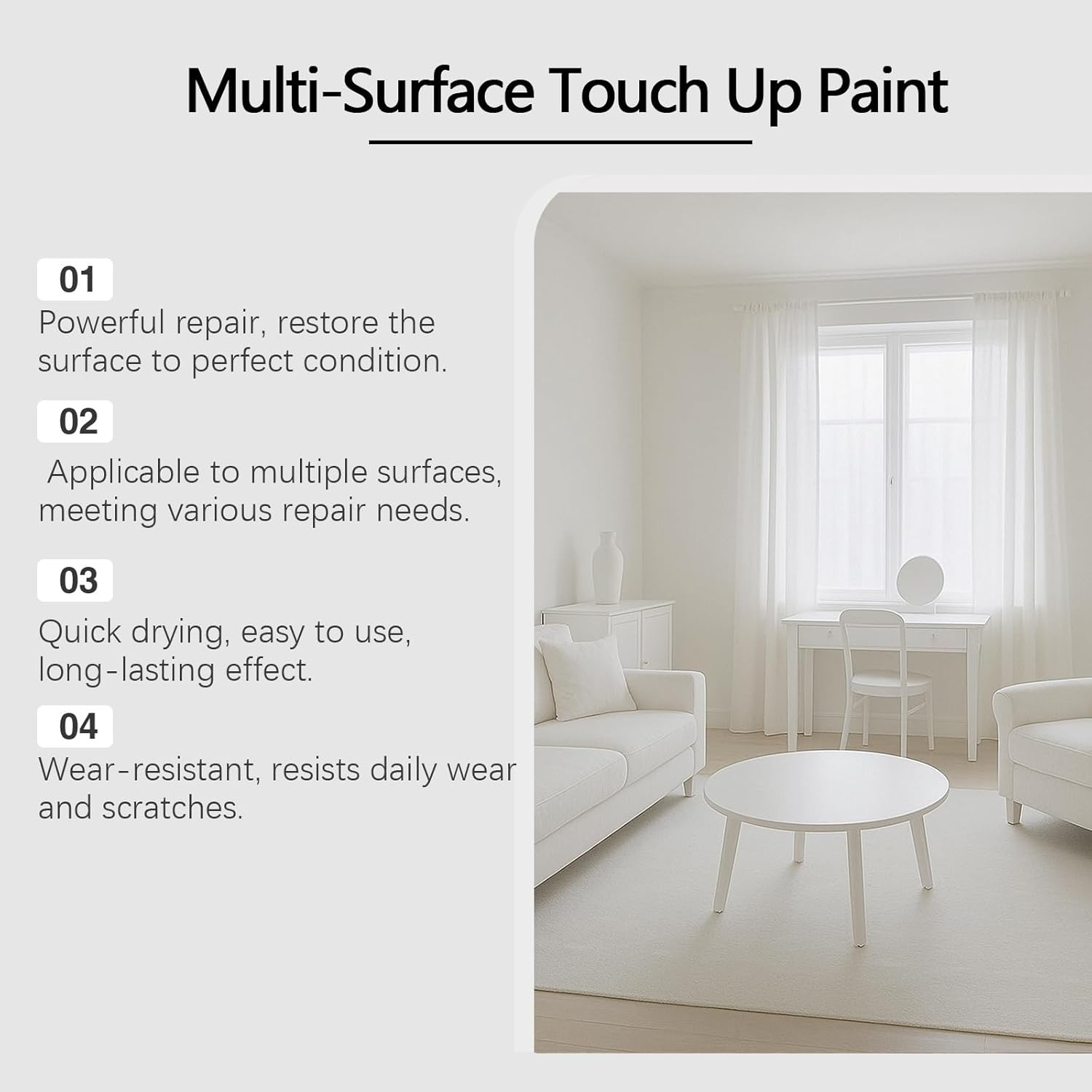 White Touch up Paint, White Touch up Paint for Walls, Used for Repairing Scratches on Furniture Cabinets and Floors image number 2