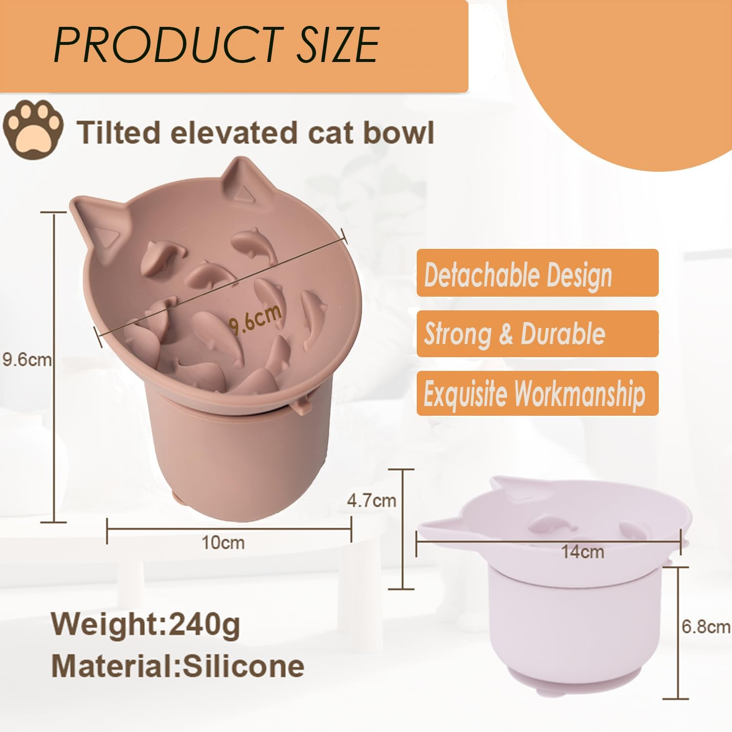 Elevated Cat Bowls Raised Cat Bowls for Food and Water, Slow Feeder Cat Food Dish Whisker Friendly, anti Vomit Cat Bowls Microwave and Dishwasher Safe, Great Height for Cat (Pink, 9.6X9.6X10Cm) image number 1