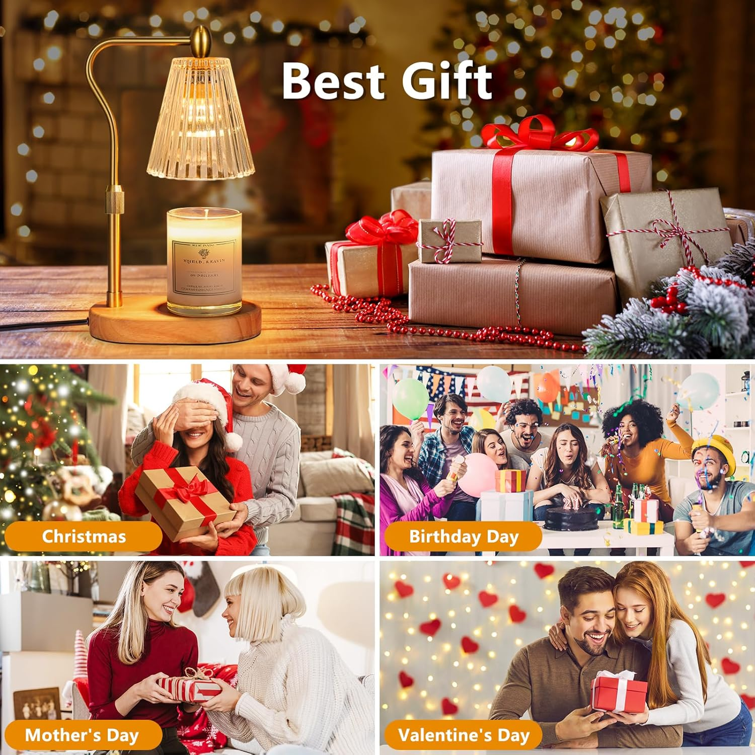 Engpure Candle Warmer Lamp - Candle Warmer Lamp with Timer and Dimmer Adjustable Height,Electric Wax Melt Warmer with 2 Bulbs for Scented Jar Candles Home Decor - Gold image number 6