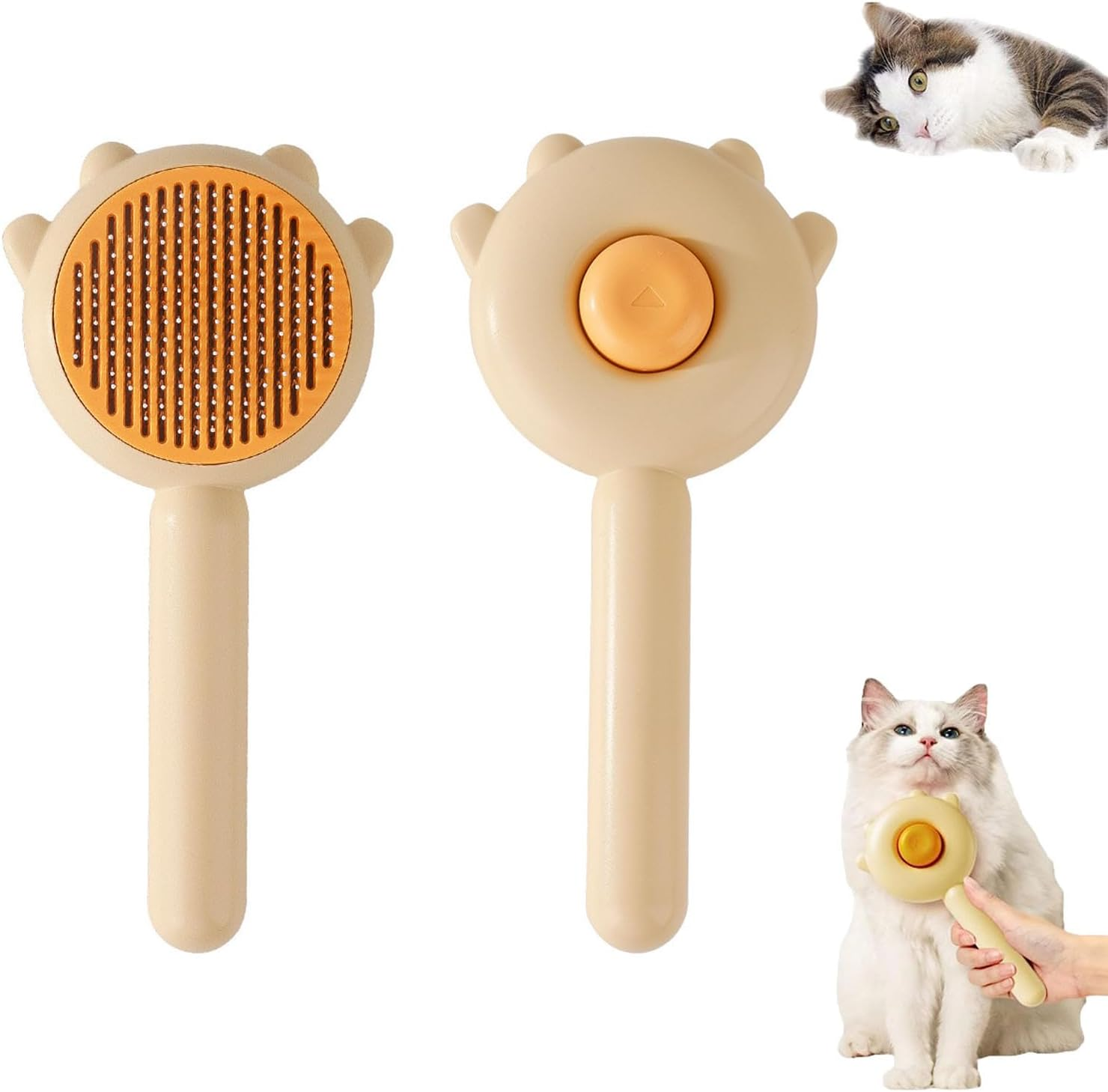 Spacebuyer Awishday Cat Brush Awishday Pet Hair Cleaner Brush Cuddles and Meow Brush Cat Brush with Release Button Pet Hair Cleaner Brush for Cats Dogs (Yellow) image number 3