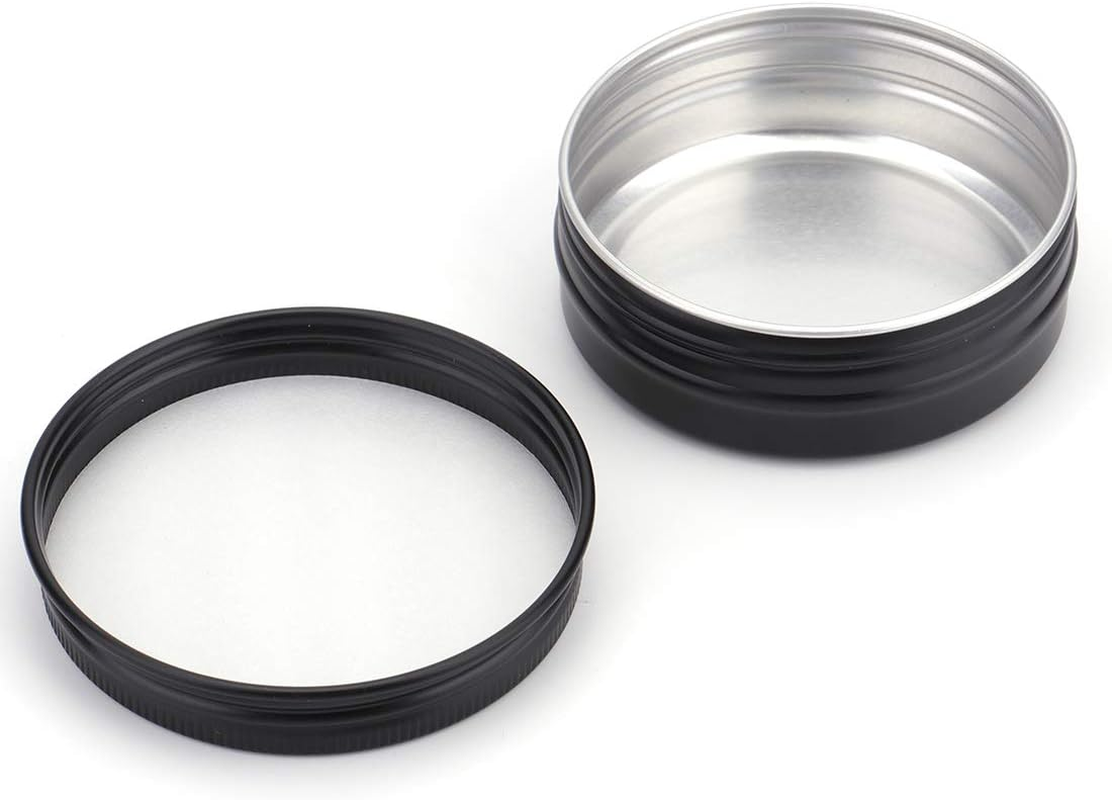 Foraineam 48 Pack 2 Oz round Lip Balm Tin Cans - Aluminum Cosmetic Sample Containers with Screw Lid - Matte Black Metal Empty Tins Storage Travel Tin Jars image number 6
