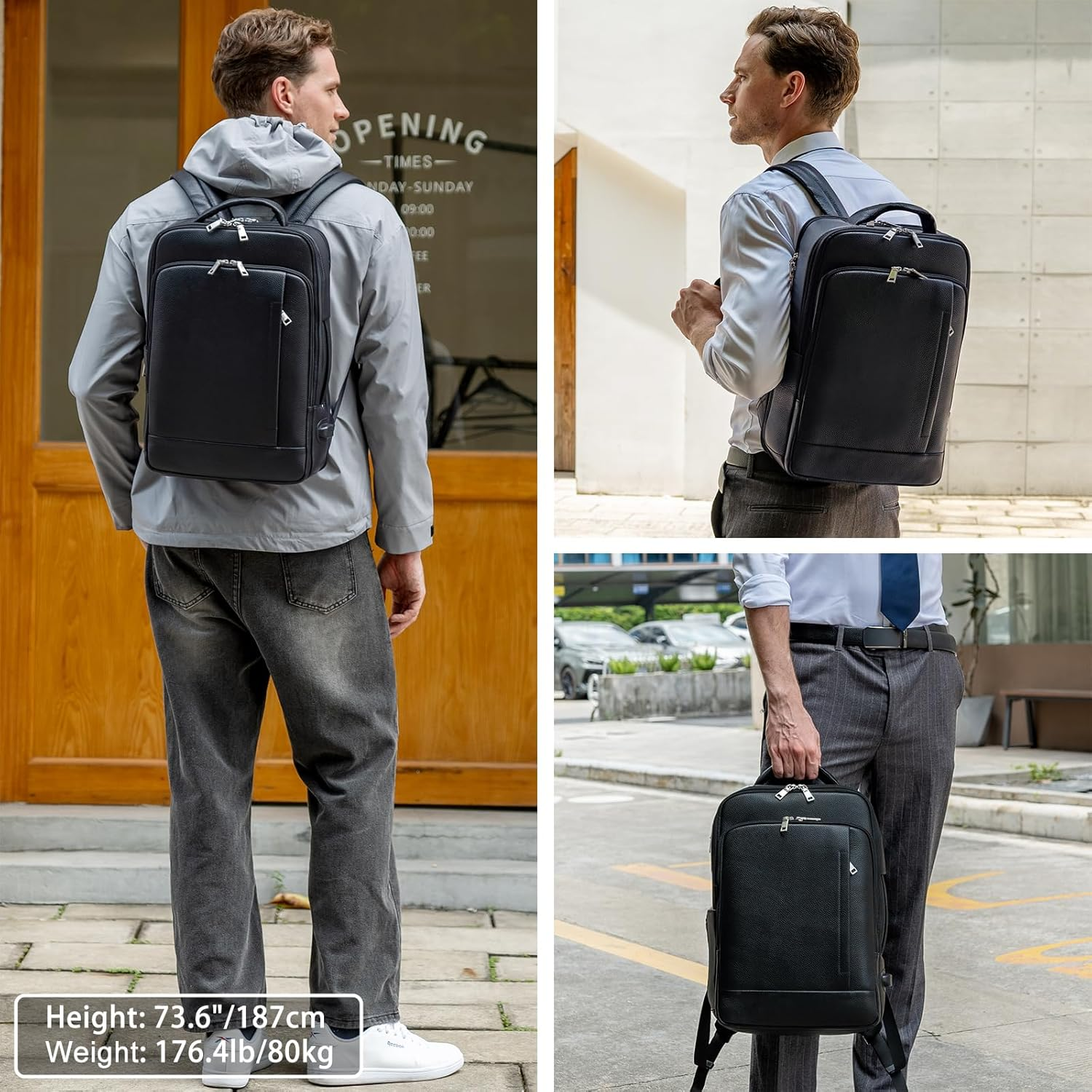 Tiding Genuine Leather Expandable Backpack for Men Women 15.6" Laptop Back Pack Work Business Travel Shoulder Daypacks image number 1