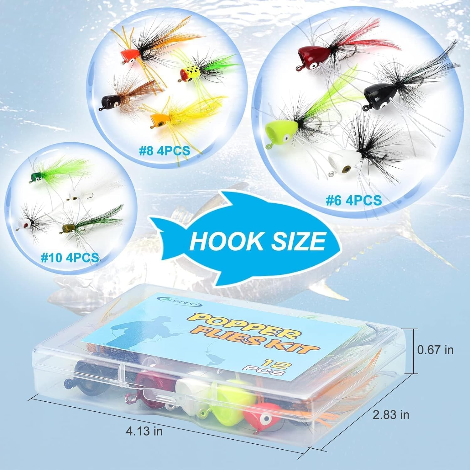 Ansnbo Fly Fishing Poppers Flies for Trout Bass Salmon Panfish Bluegill Crappie Fly Popper Lures - Transparent image number 6