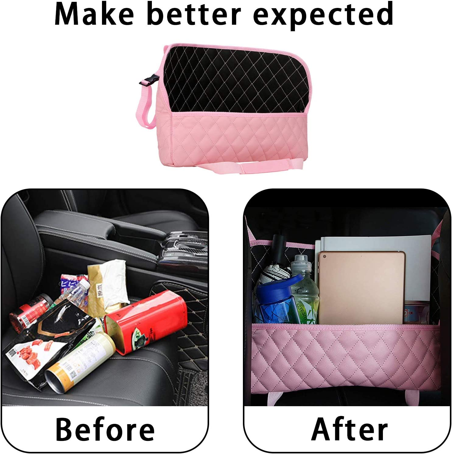 Purse Holder for Car Durable Pu Leather Car Net Pocket Car Seat Storage Net Handbag Driver Storage Netting Pouch Seat Back Net Bag Backseat Pet Kids Barrier (Pink) image number 3