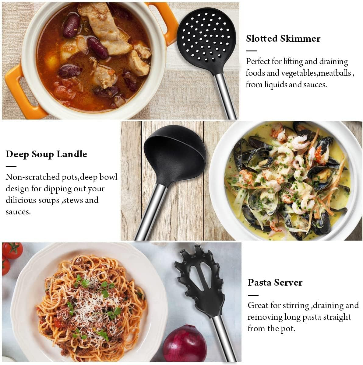 Kitchen Utensil Set Silicone Cooking Utensils Kitchen Gadgets Spoons for Nonstick Cookware-Silicone and Stainless Steel Spatula Set Best Kitchen Tools Useful Pots and Pans Accessories image number 1