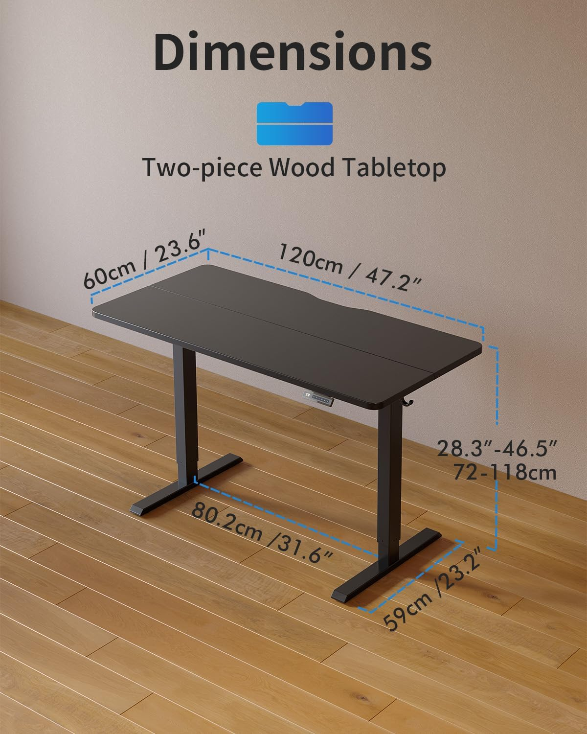 FEZIBO Electric Standing Desk 120&times;60Cm Adjustable Height, Sit Stand Desk, Stand up Office Desk, Ergonomic Workstation Computer Desk, Black