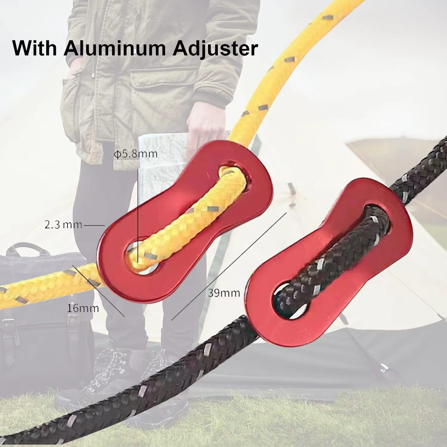 8 Pack 4Mm Guy Lines Ultralight Tent Cords with Aluminum Adjuster Tensioner Outdoor Camping Guylines Ropes for Tent Tarp,Climbing,Hiking Backpacking (Black)