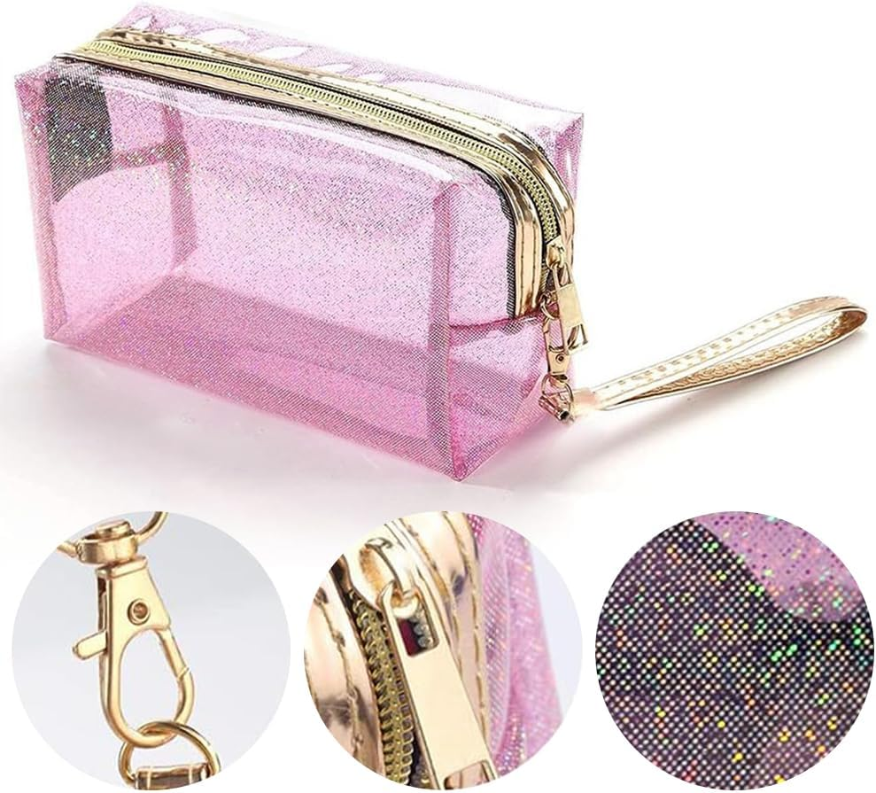 MOTRAIN 4-Pack Clear PVC Zippered Toiletry Bags with Handle Straps, Waterproof Cosmetic & Makeup Travel Organizer for Bathroom, Vacation & Storage image number 5