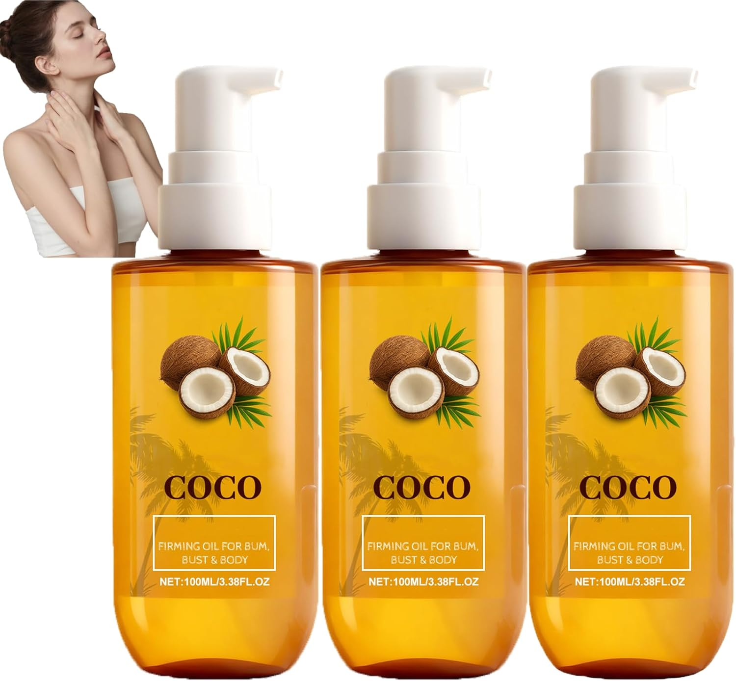 Coconut Firming Body Oil with Vitamin E, Hydrating Body Moisturiser, Deeply Nourishing for Dry Skin, Firming & Toning, Fast Absorbing Non-Greasy, Improves Skin Texture, Even Tone (2Pcs)