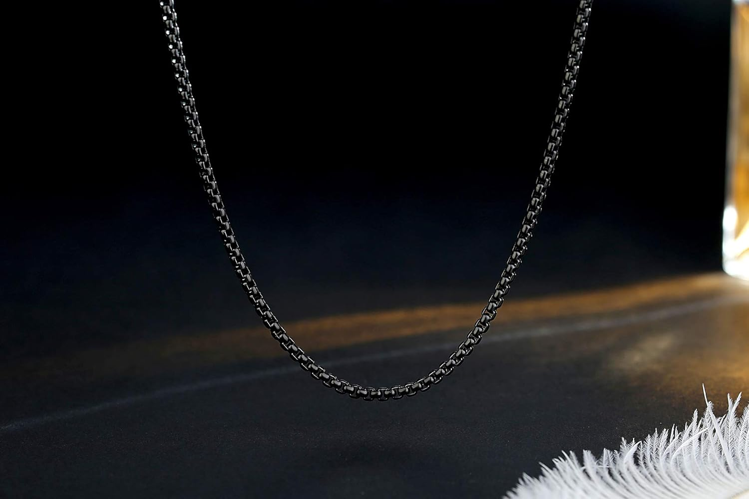 2-4MM Mens Womens Stainless Steel Black Rolo Cable Chain Necklace 18-36 Inch image number 6