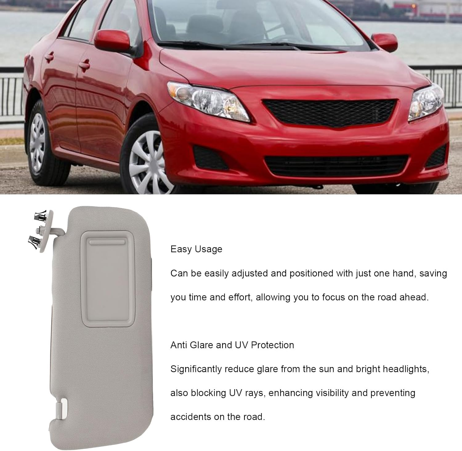 Car Sun Visor for Corolla 2007-2013, Fabric Grey Sun Shielding Visor Mirror, Sun Visor with Makeup Mirror, Sun Visor for Car, anti Glare and UV (Right 74310‑02F60‑E0) image number 3