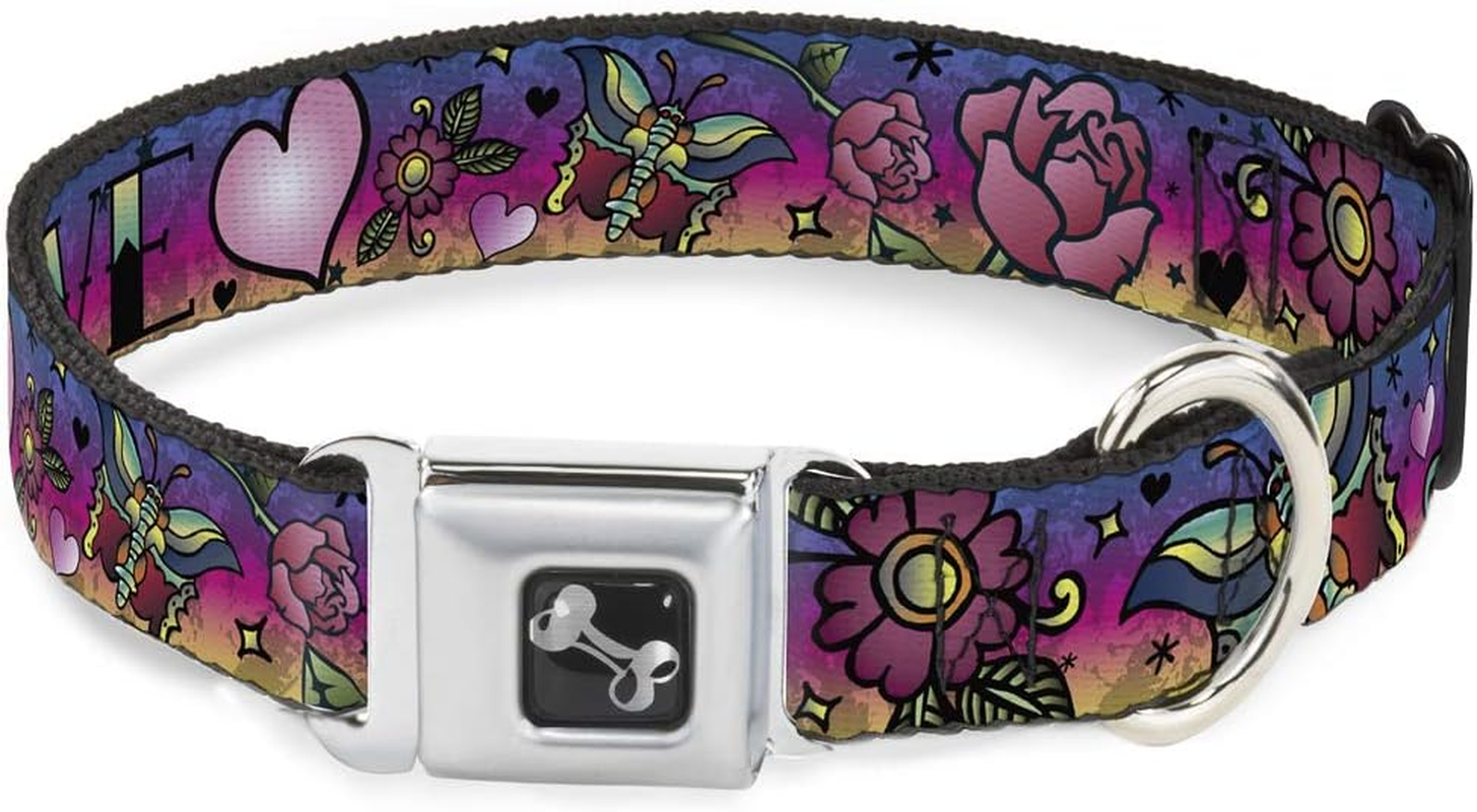 Buckle-Down Seatbelt Buckle Dog Collar - Love Love Purple - 1.5" Wide - Fits 18-32" Neck - Large image number 2