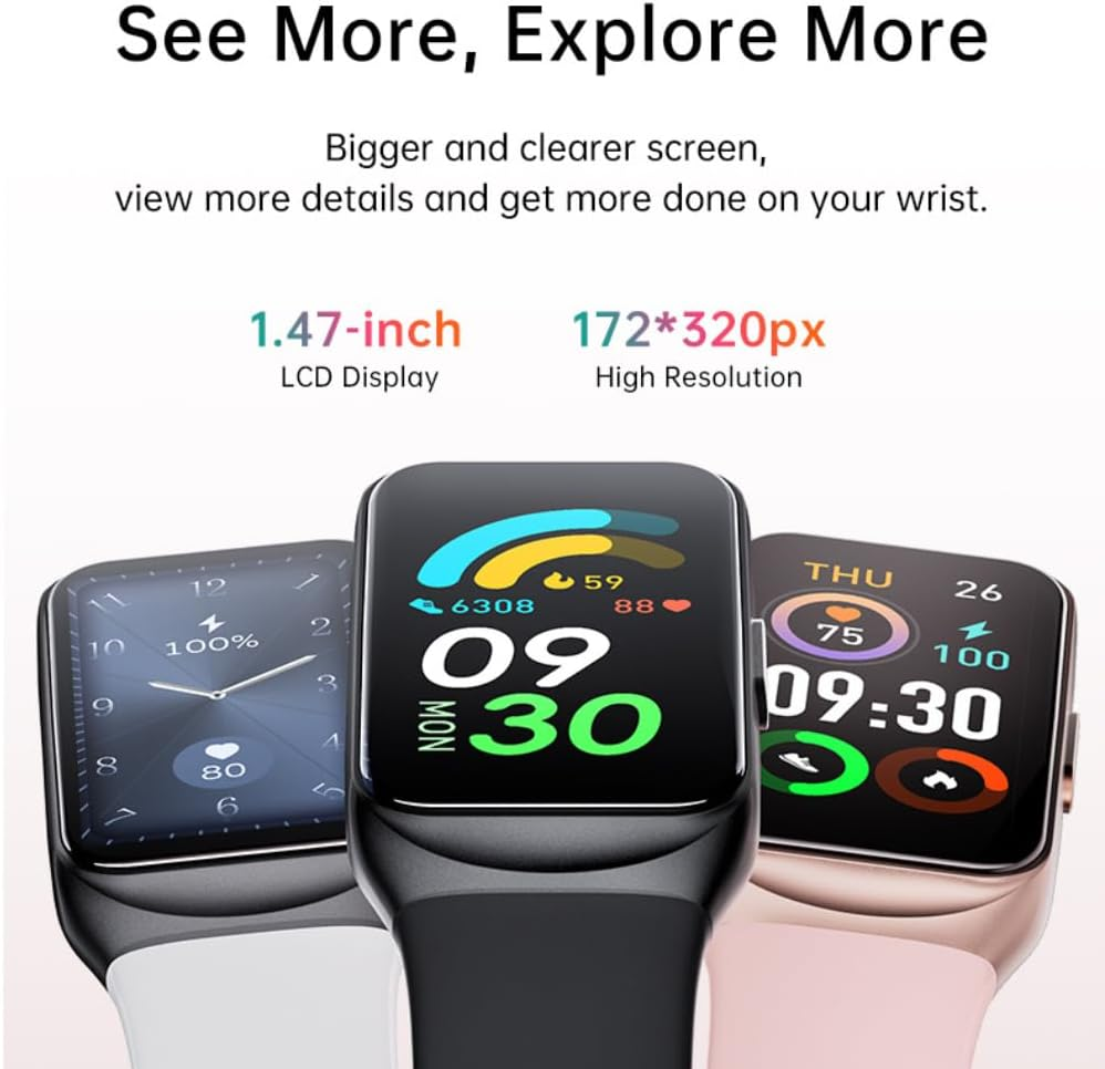 Fitness Tracker Watch with 1.47" TFT Screen, Heart Rate, Sleep Monitor, 100+ Sports Modes IP68 Waterproof Activity Tracker Step Counter Pedometer Compatible Android Ios (Pink) image number 1