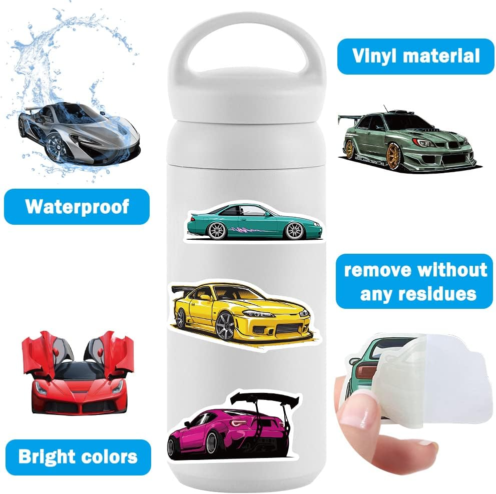 100Pcs JDM Car Stickers, Racing Sport Car Stickers Vinyl Waterproof for Water Bottles Laptop Guitar Skateboard Scrapbook JDM Decals Car Stickers for Men Teens Adults Kids image number 1