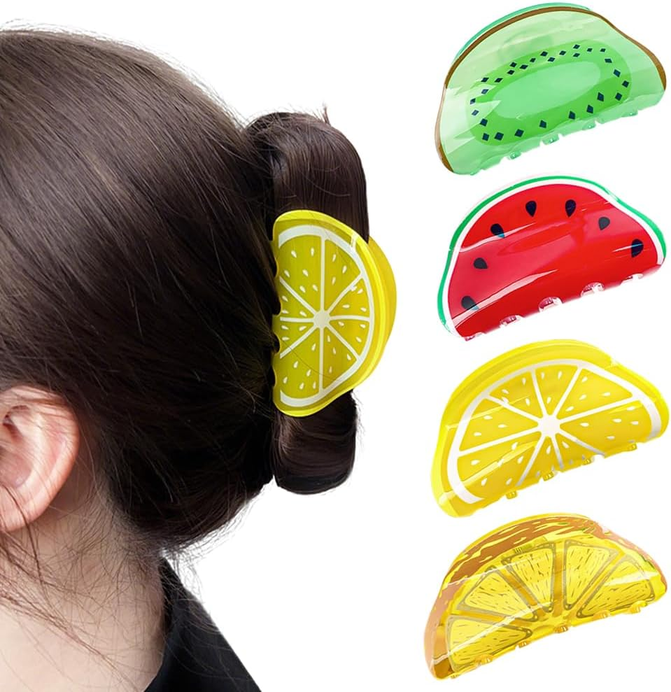 XFSRG Pack of 4 Women'S Creative Fruit Summer Hair Clips Lemon Non-Slip Hair Clips for Hawaiian Party and Everyday Wear (Multicoloured A) image number 1