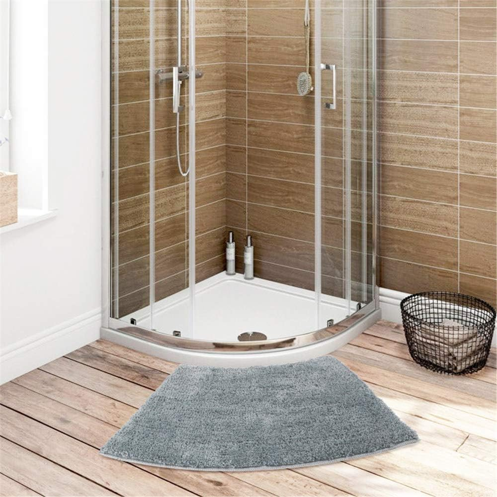 Seavish Luxury Grey Shag Curved Bath Rug, 18 X 57 Inch Non Slip Microfiber Soft Absorbent Fanned Shower Mats Washable Bathroom Rug Corner Bath Tub Floor Carpet for Quadrant Shower Stall