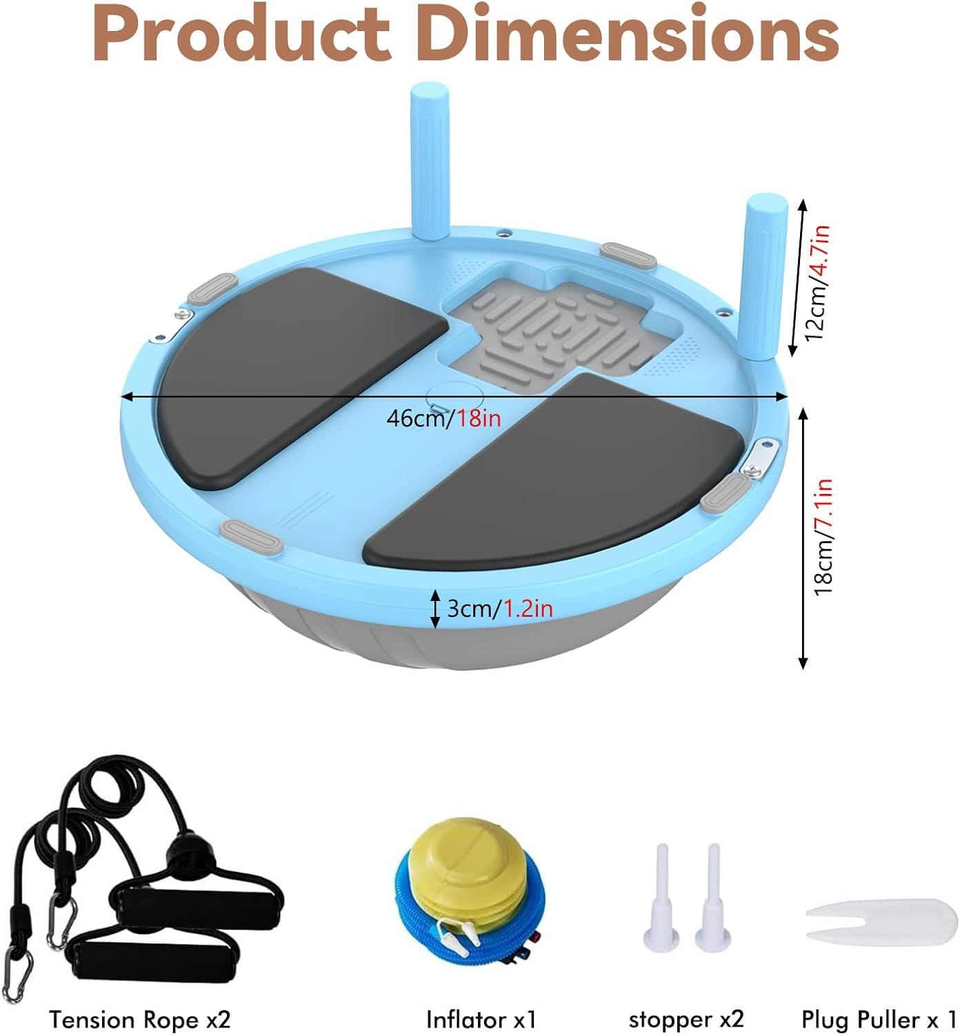 2-In-1 Half Balance Ball Trainer with App & Games, Exercise Balls Half Yoga Ball with Plank Board, Resistance Bands, Pump, Core Strength & Stability Workout Equipment for Home Gym, Pilates, Rehab