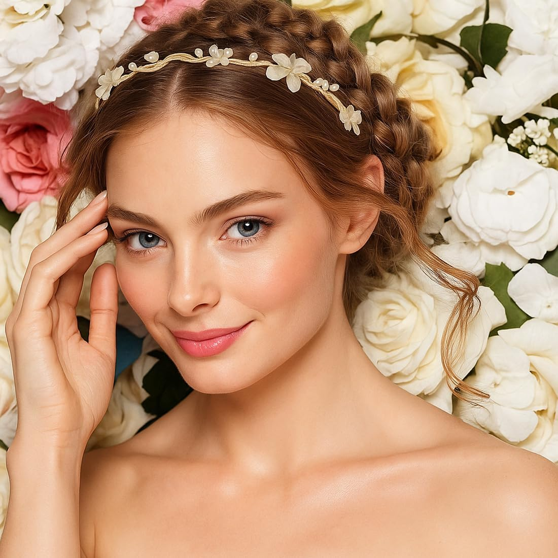 DWFEYOI Hair Accessories Communion Girls Hair Accessories Communion Girls Gold Flowers Headband Wedding Bridal Headpiece First Communion Festive image number 4