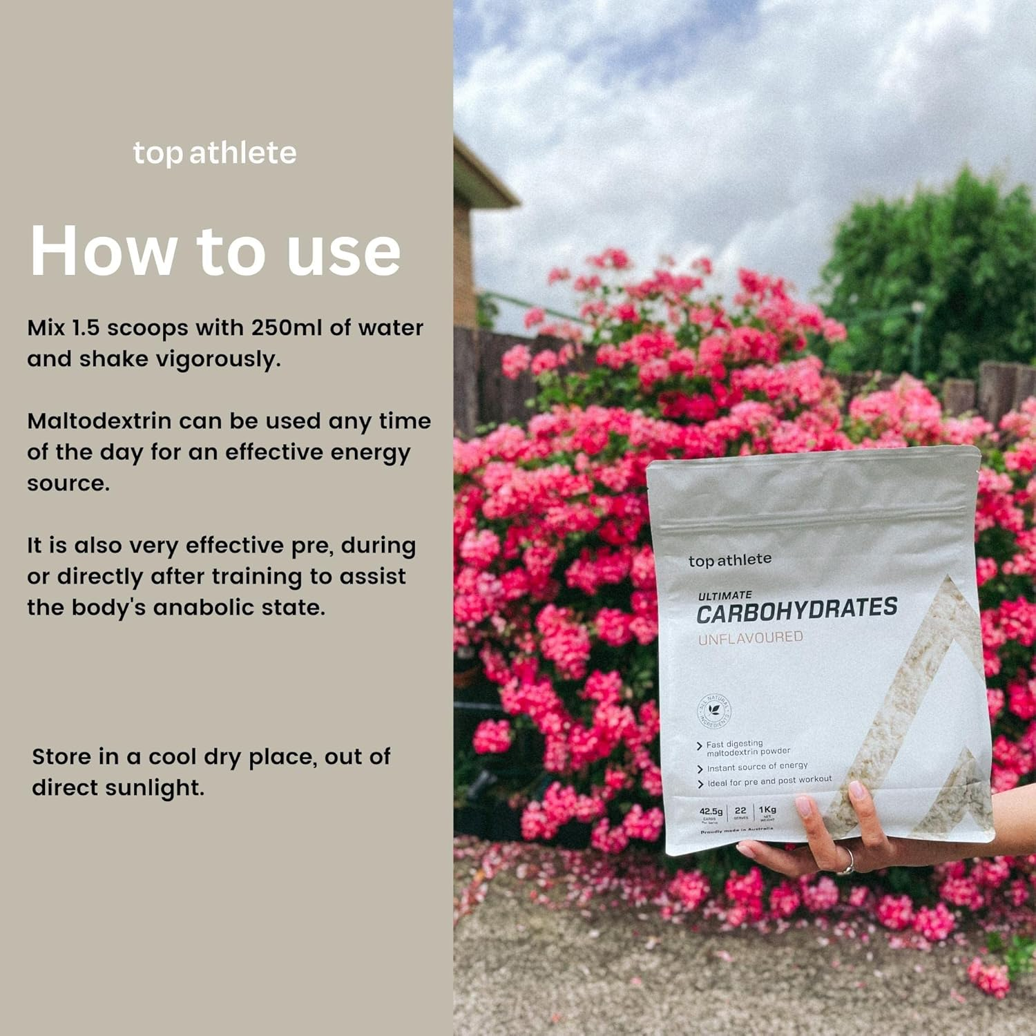 Top Athlete Ultimate Carbohydrates Powder | Unflavoured Vegan Pre Workout & Post Workout Energy Drink Powder | Preworkout Carbs for Endurance & Recovery, Gluten Free Additive‑Free | 1KG image number 4