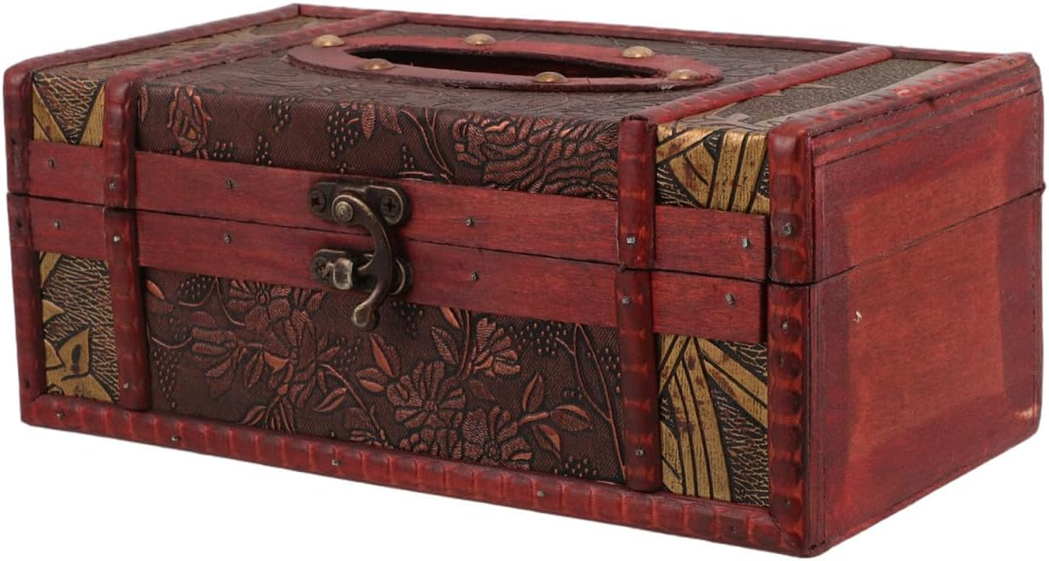 Garneck Vintage Wooden Tissue Box Holder Multifunctional Napkin Dispenser for Home Car Office Retro Decorative Facial Towel Storage Box with Unique Distressed Finish image number 1