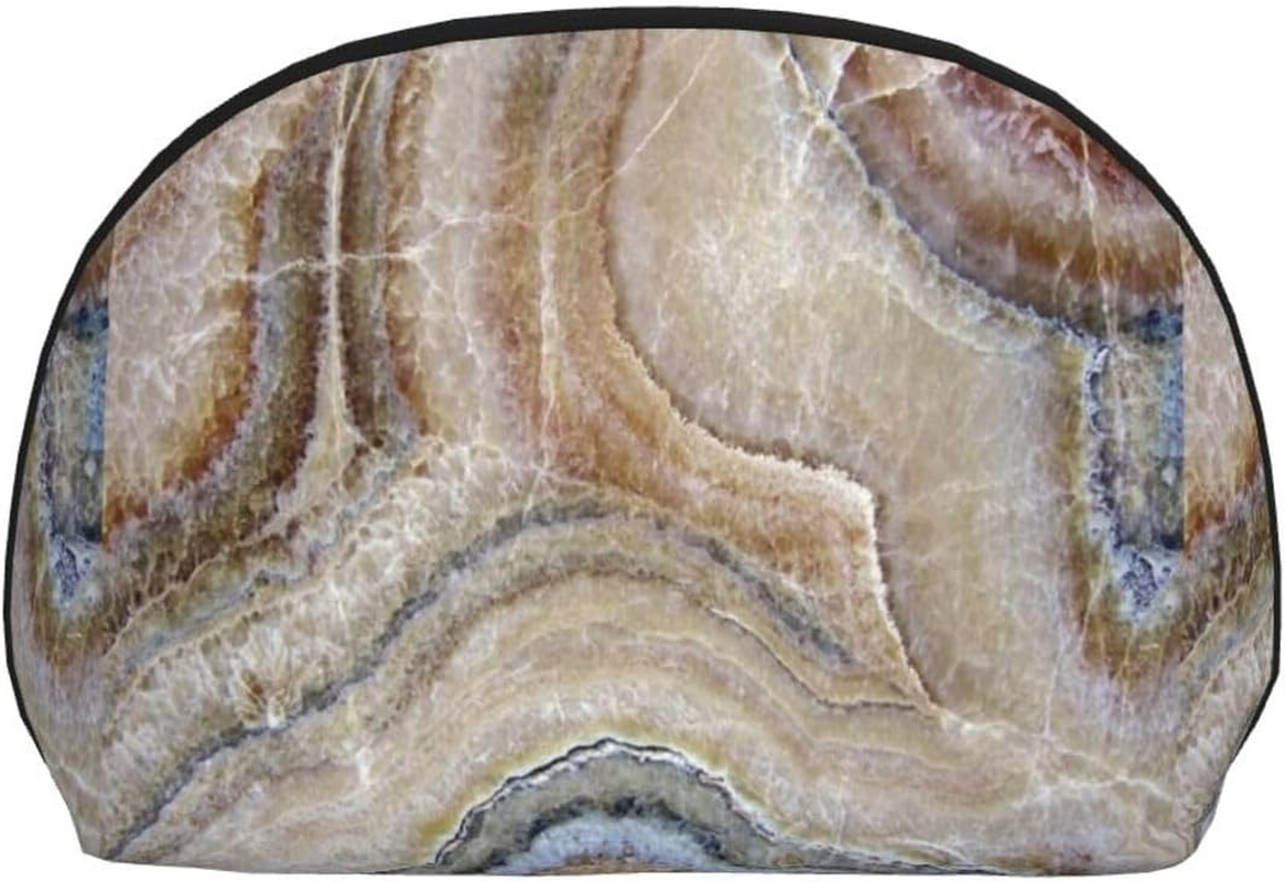 Cozimangoe Coin Pouch Makeup Bags Set, 2 Piece Shell Shape Cosmetic Bag with Pockets for Daily Travel Handbag Lipstick Keys Toiletry, Personalized Onyx Stone Pale Blue Print image number 1