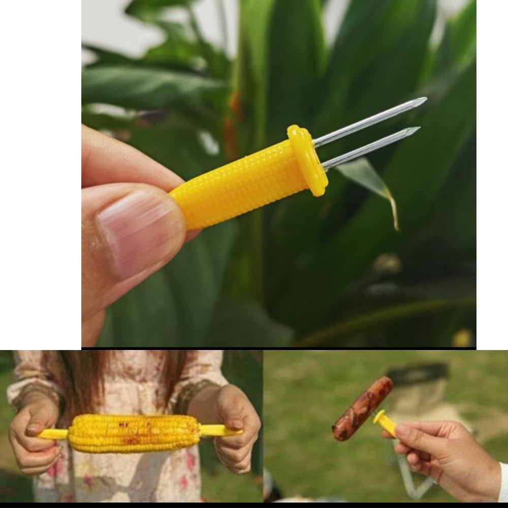 Bluejunior Corn Holders &ndash; Corn on the Cob Forks, Grilling Skewers & Fruit Prongs for BBQ, Kitchen, and Outdoor Cooking (Dual-Prong Design, Secure Grip