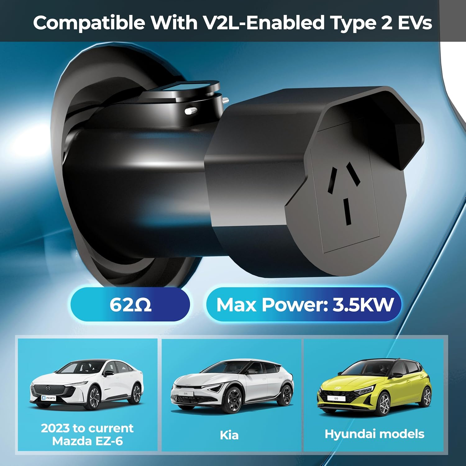 Type 2 to AU 3Pin EV Discharger Adapter for IONIQ 5/IONIQ 6/Kia Ev6/Ev9/Sorento Phev/Mazda Ez-6/Zeekr 7X/X/009, Electric Vehicle Side Discharger with AU 3Pin Socket, Vehicle to Load Adapter image number 4