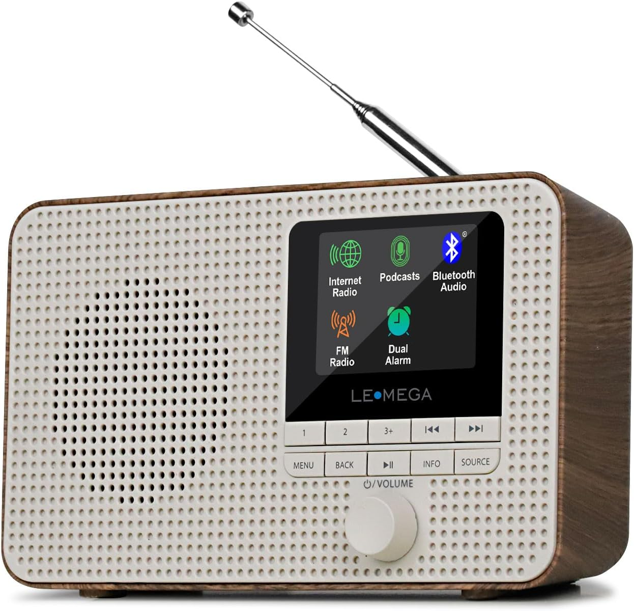 LEMEGA IR1 Portable Internet Radio,Fm Digital Radio,Wifi,Bluetooth,Dual Alarms&Clock,Kitchen/Sleep/Snooze Timer,40 Pre-Sets,Headphones Output,Colour Screen,Mains Powered and AA Batteries - Walnut