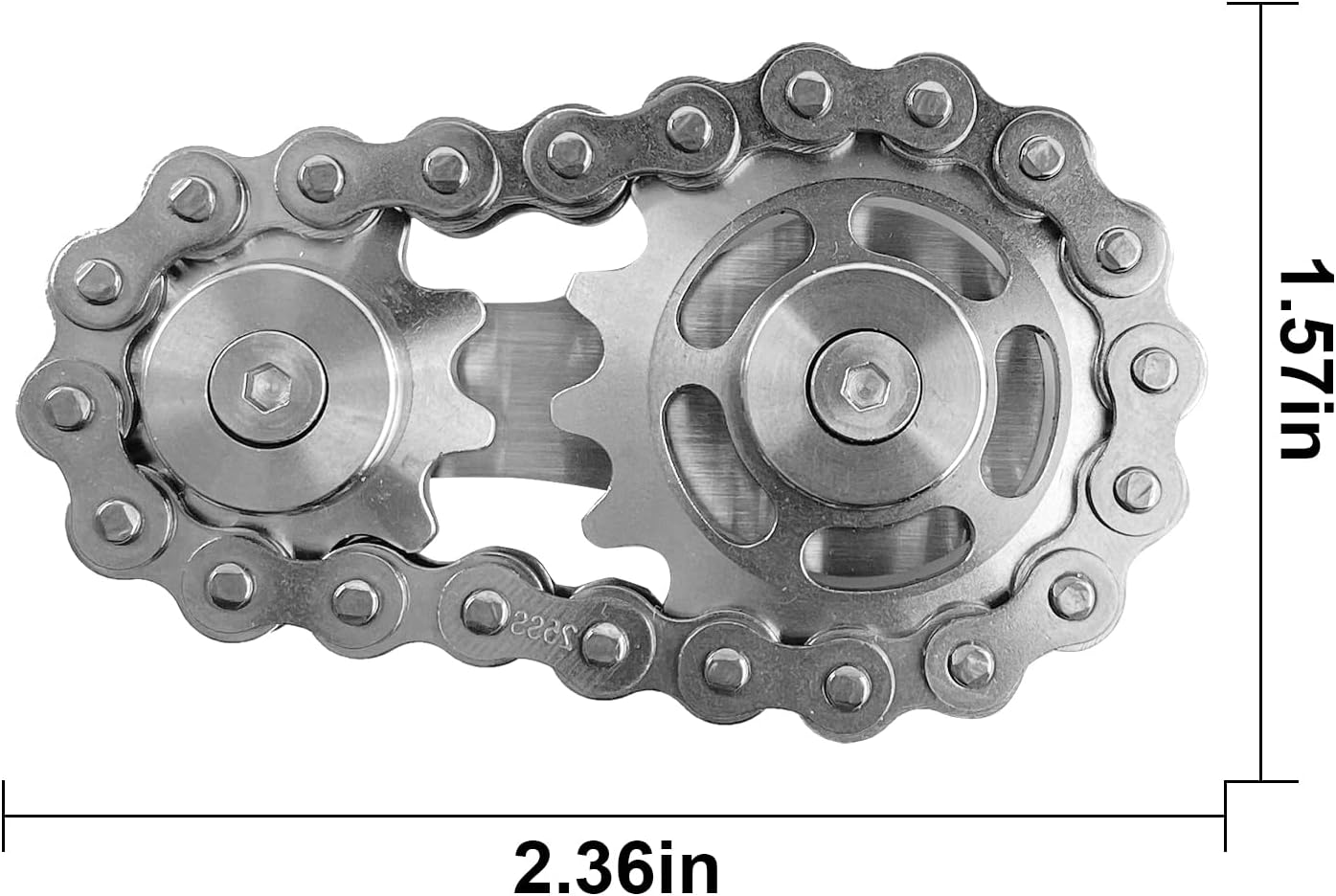 Bike Chain Gear Fidget Spinner, Metal Sprocket Chain Fidget Toy, Stress Anxiety Relief Fidget Toy, Stainless Steel Durable Mechanics W/Smooth Bearings EDC Novelty Toy (Silver) - Gun-Metal Plating Sprockets image number 2