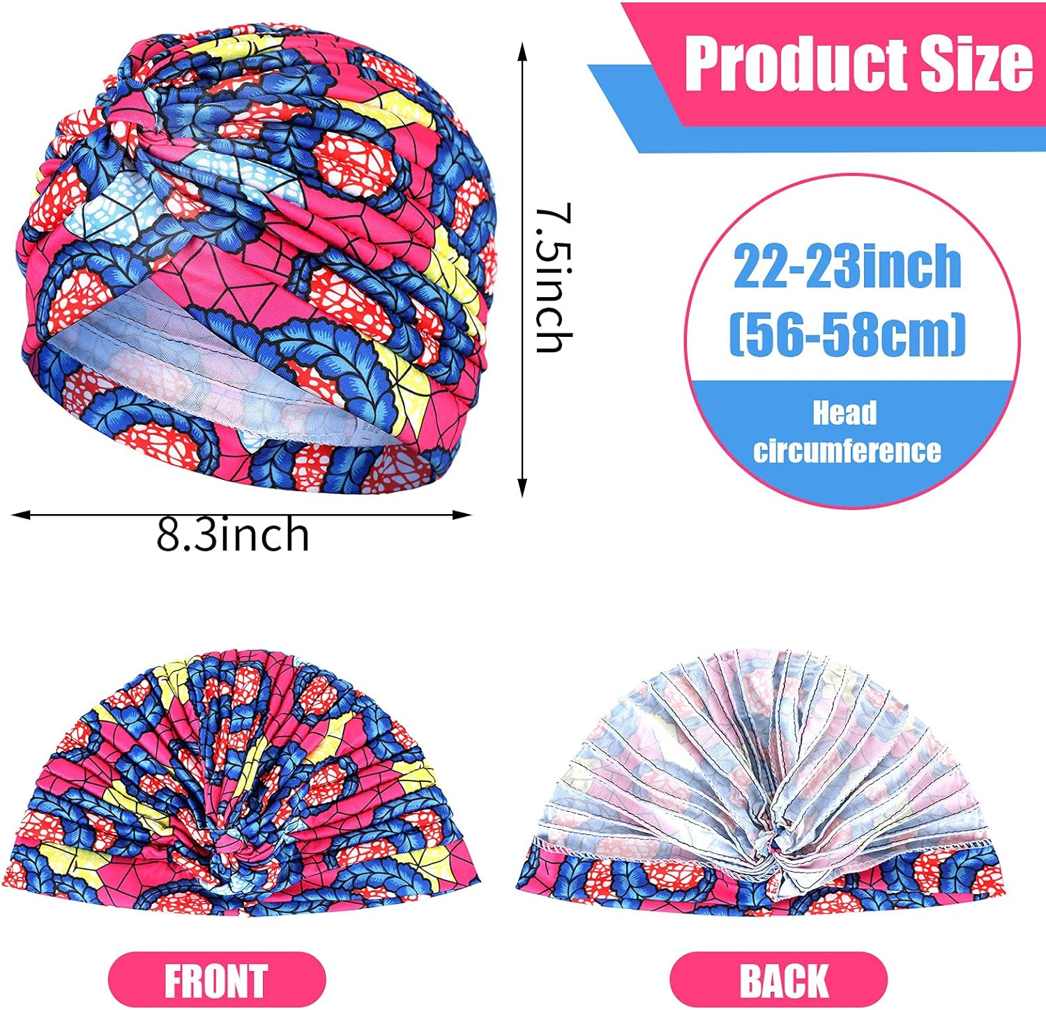 4 Pieces African Women Turban Cap Headscarf Women Turban Cap Stretch Twisted Headwrap image number 4