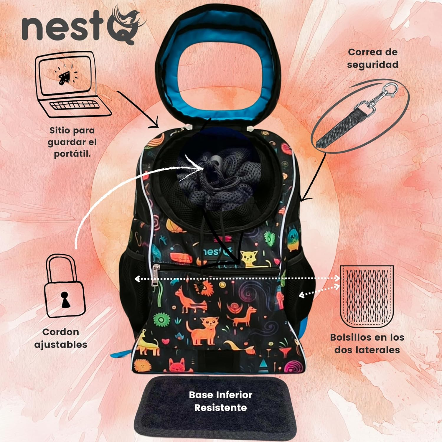 Backpack for Small Pets Such as Dogs and Cats up to 3 Kg &ndash; Neck Protector for Head &ndash; Travel Bag, Puppy Carrier &ndash; Size 43 X 30 X 20 Cm