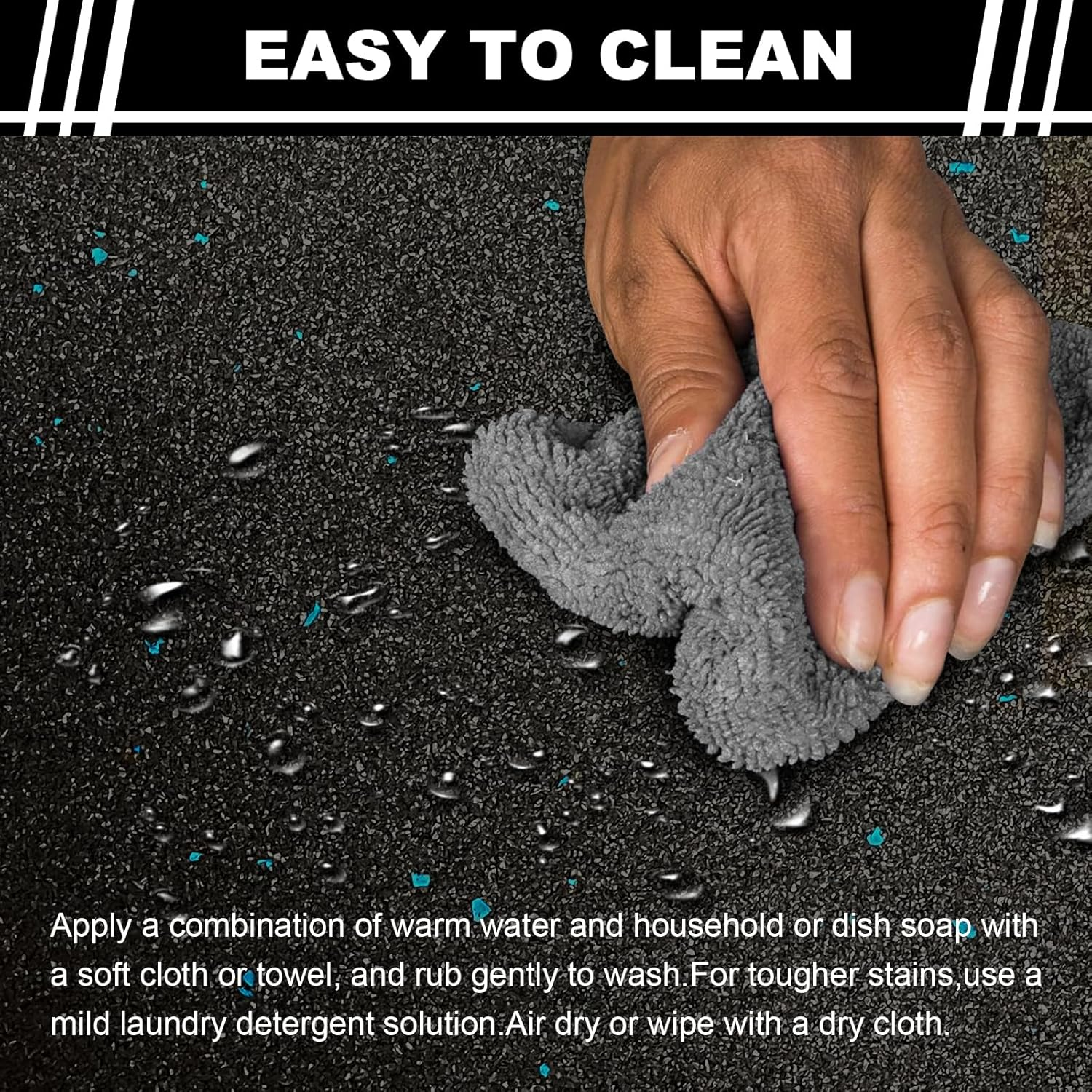 15MM Thick Gym Mat Flooring, 4 Pcs 50Cm X 50Cm High Density Rubber Exercise Gym Mats, Workout Equipment Ground Mats, Noise Shock Absorbing Surface for Home Gym Garage Floor Tiles (Black Blue Dots) image number 3