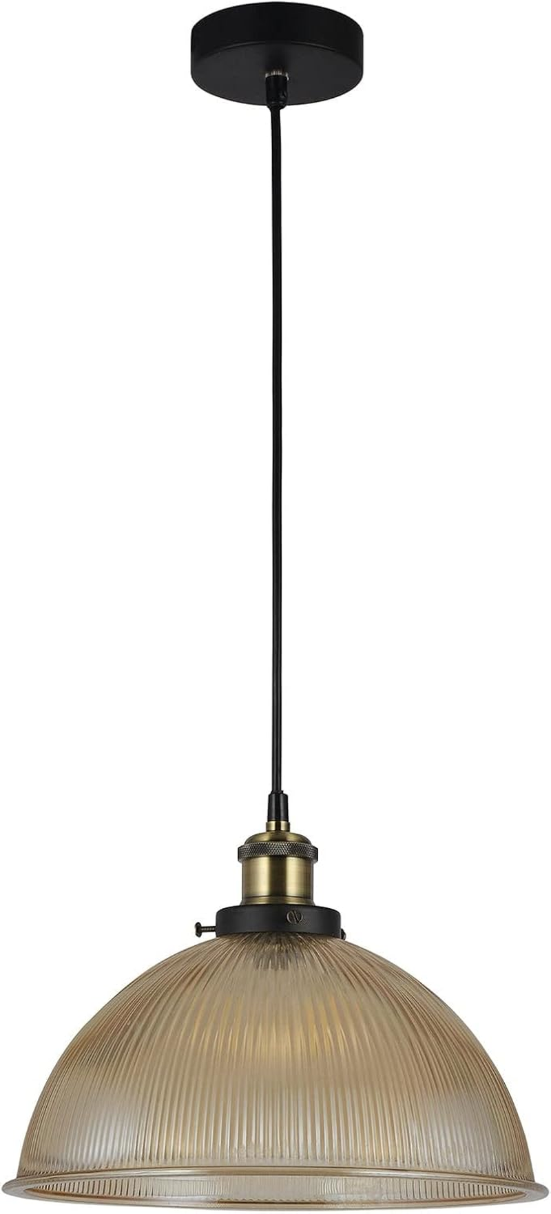 Lexi Lighting Tristan Glass Pendant Light, Clear Ribbed Bowl Shade, Diameter 29.5Cm, Vintage Hanging Lamps, Adjustable Drop Cable, Elegant and Stylish D&eacute;cor Lighting for Loft, Dining or Bar