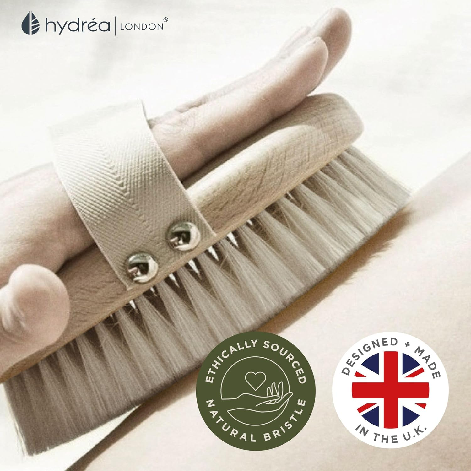 Hydrea London Natural Body Brush &ndash; Exfoliating Wet + Dry Skin Brush with Natural Bristle, Dry Brush Cellulite Remover, Helps Improve Lymphatic Drainage - FSC&reg; Certified Beechwood. image number 1