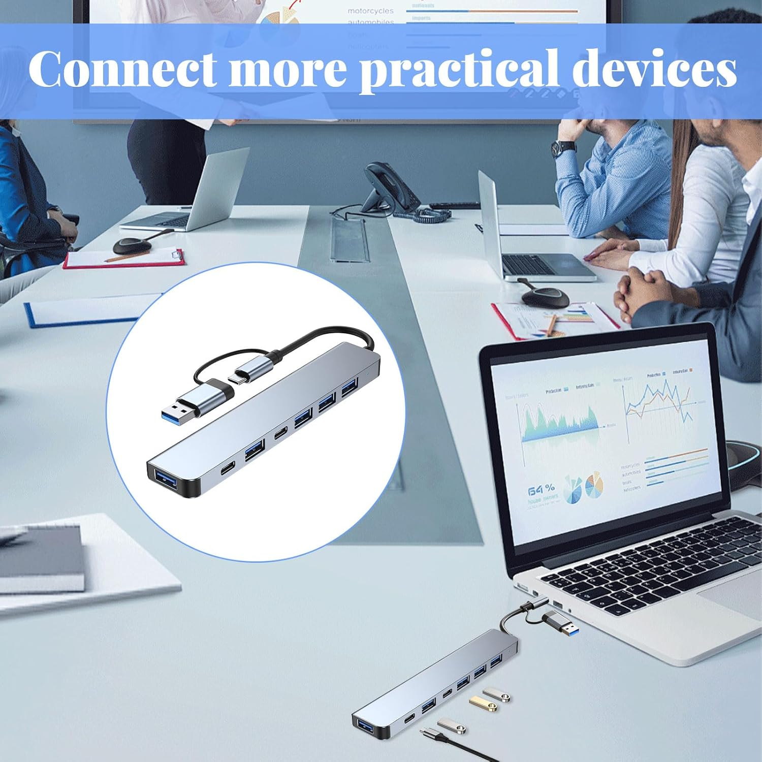 USB C Hub, Powered USB Hub, Usbc Hub, Aluminum 7 in 1 USB Extender, USB 3.0, USB 2.0 Ports for Macbook Pro Air and More Devices, Multiple Usb-Hub Compatible for Macbook,Laptop,Computer,Imac,Ipad image number 1