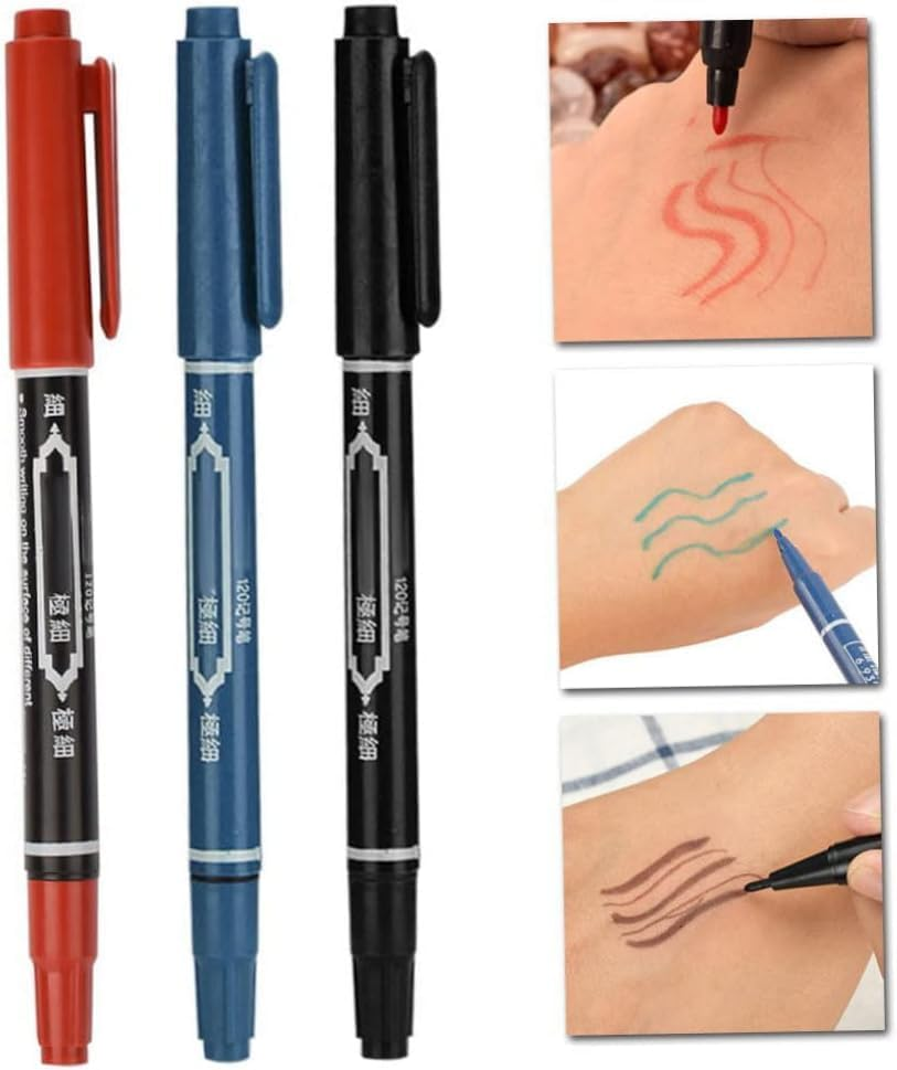 Tattoo Marker Pen Waterproof Skin Marking Pencil Fine Point Body Ink Pen Black 3PCS Temporary Tattoos