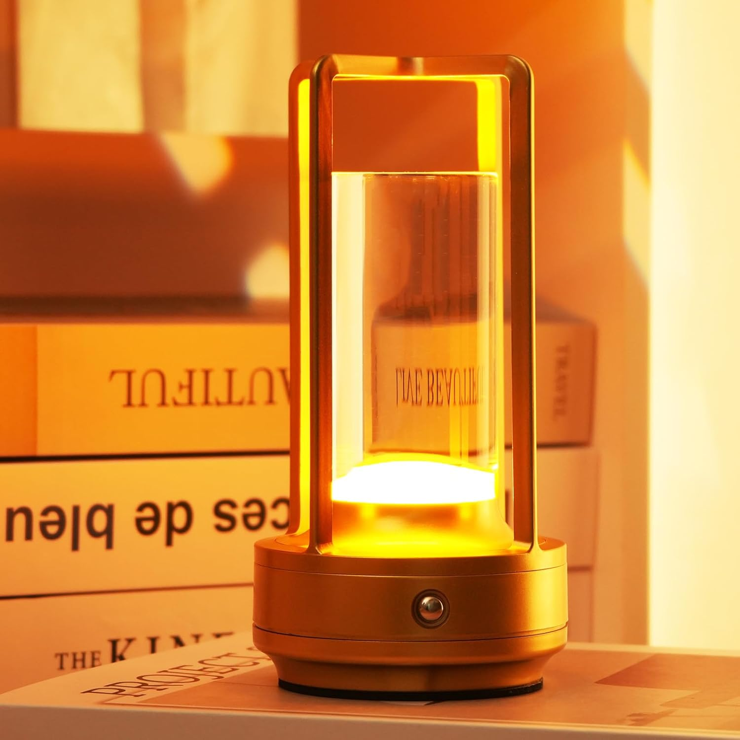 Small Table Lamp Rechargeable Table Lamp Cordless, 3 Color | Crystal | Stepless Dimming, for Dining Room, Living Room, Bar, Cafe, Restaurant, Patio, Camping (Gold)