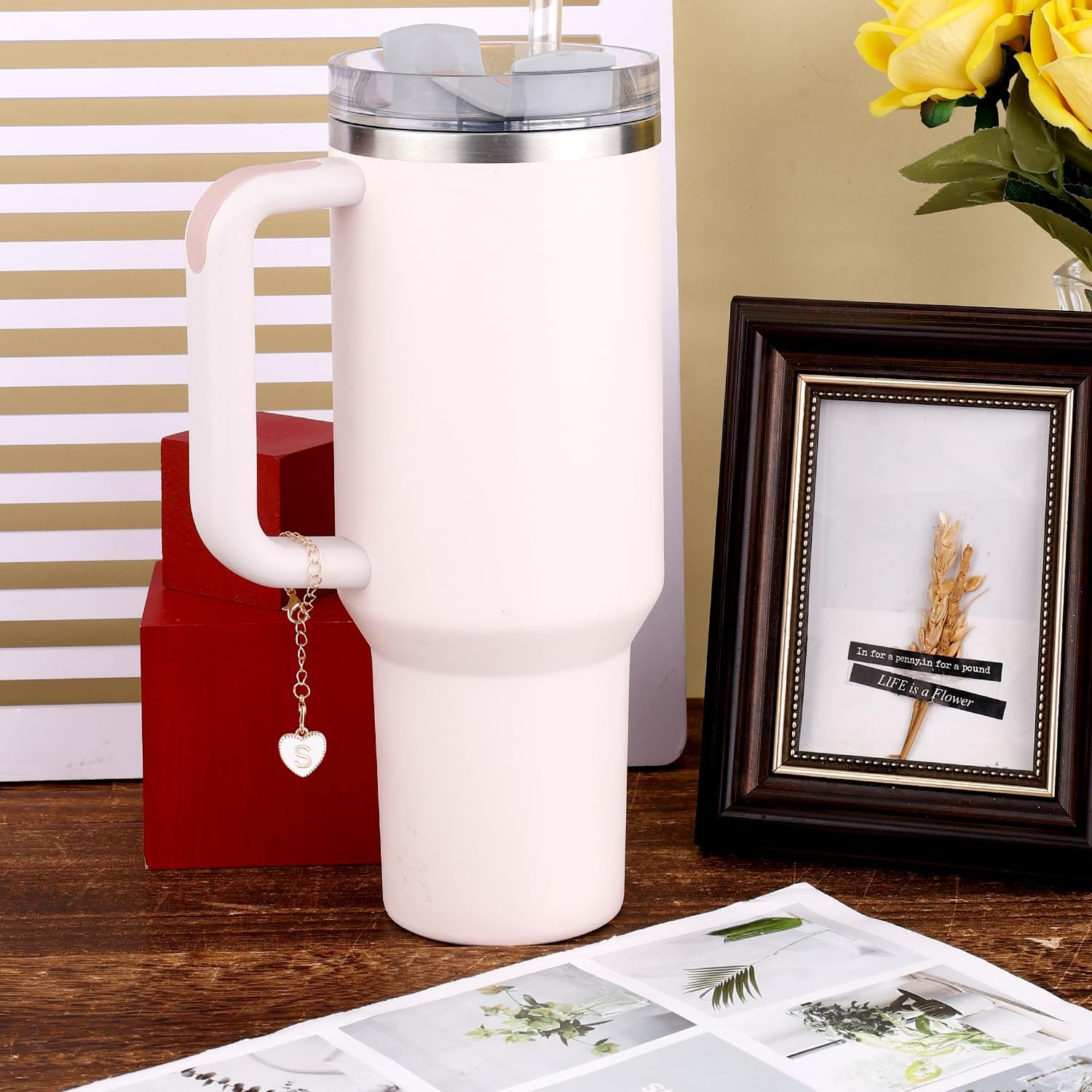 Letter Charms Accessories for Stanley Cup, Heart Alphabet Pendant Personalized Name ID Initial Letter Decorations Handle Chain for Stanley Tumbler Accessories image number 5