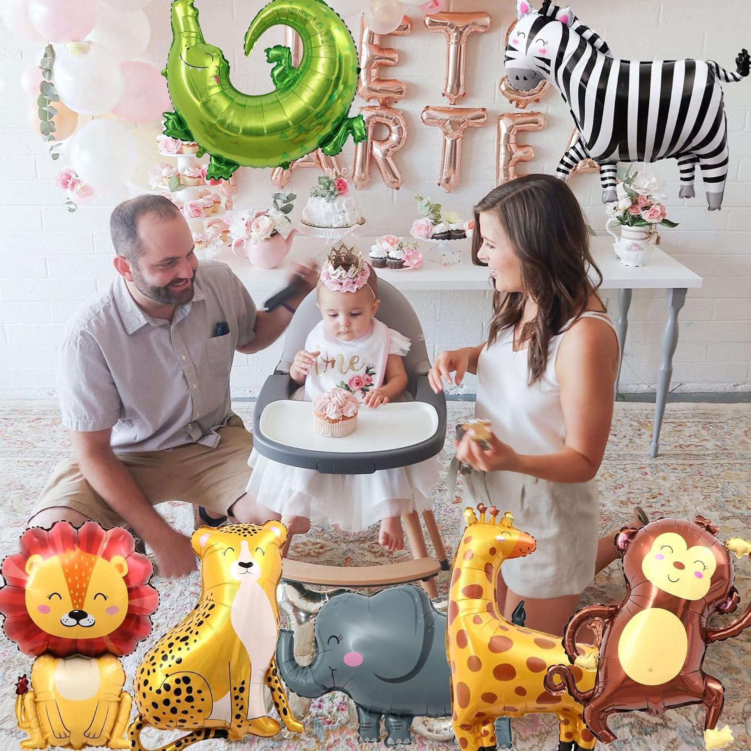 PQCLXUYA Foil Balloon Animals,7 Pcs Jungle Safari Animal Balloons,3D Zoo Balloons for Children'S Birthday Decoration, Lion Leopard Elephant Giraffe Zebra Monkey Crocodile Animals Balloon Party image number 2