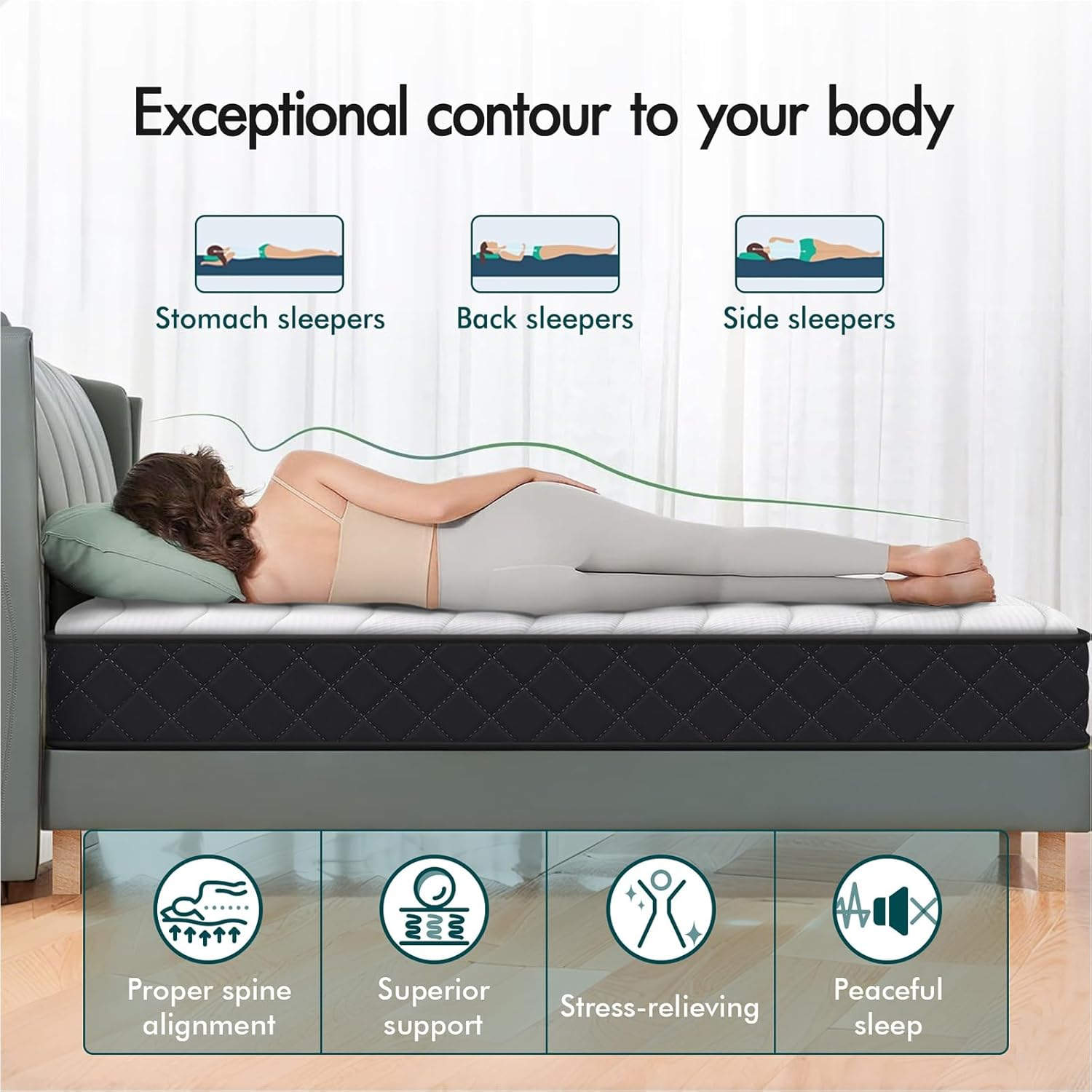 ALFORDSON Double Size Mattress with Tight Top, 15Cm Thickness, Memory Foam and Bonnell Spring System for Bed Frame Bed Base, Medium Firm, Odeta Series image number 2